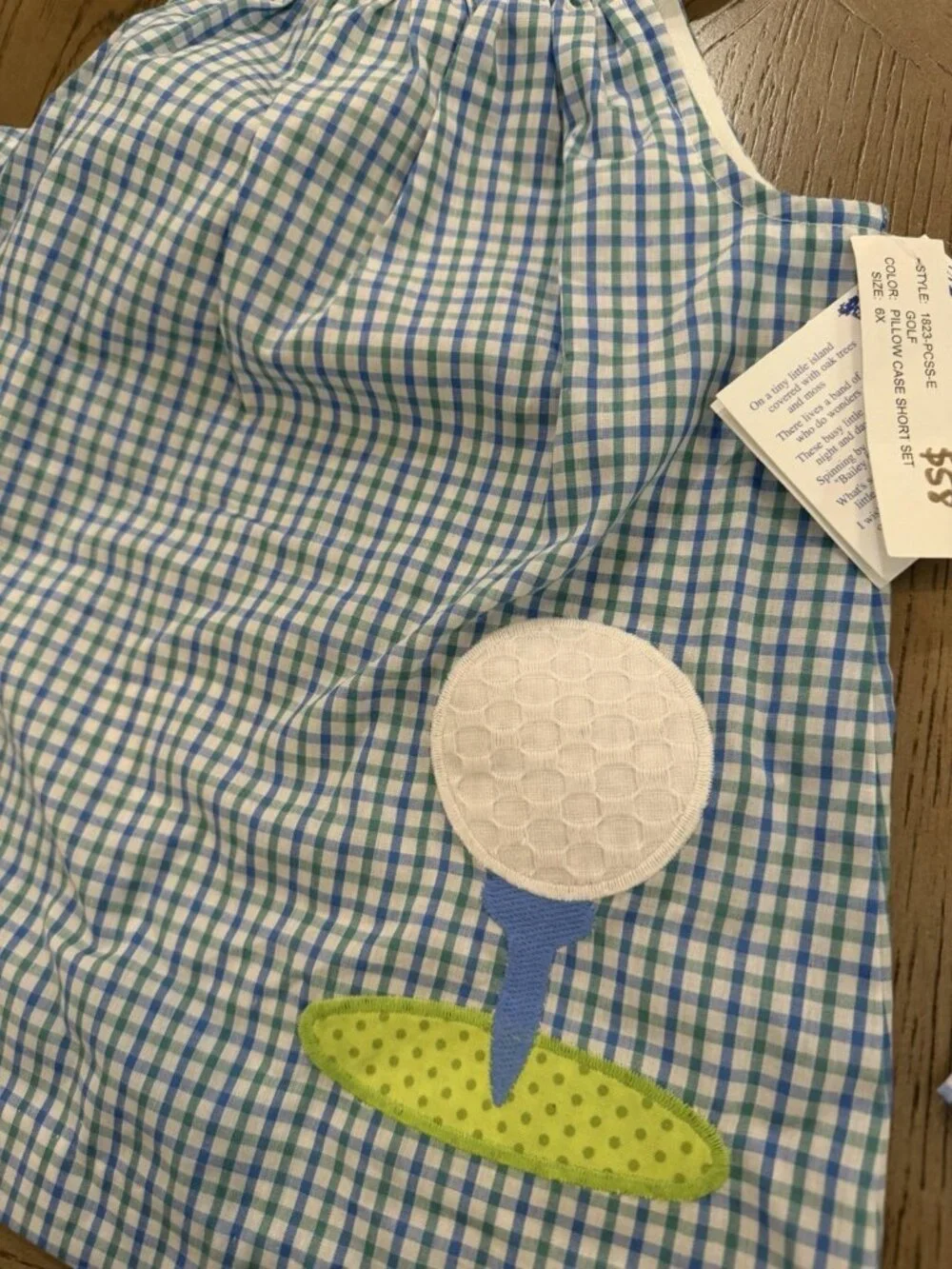 The Bailey Boys Golf Pillowcase Short Set Blue Green Gingham 6X Preppy NWT